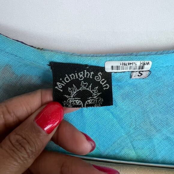 Midnight Sun Asymmetrical Women's Dress Size Small Blue BoHo Flounce Sleeve - Picture 6 of 8